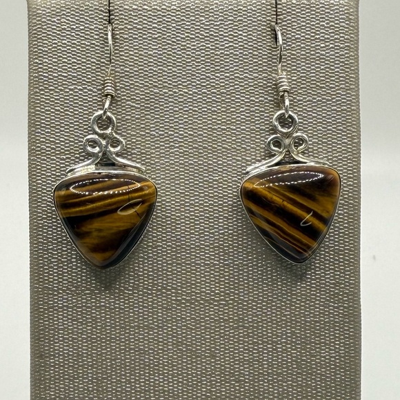 Tigers Eye Triangle Shaped Earrings - Picture 2 of 3